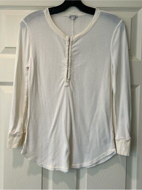 Splendid Cream Ribbed Long-Sleeve Henley Top